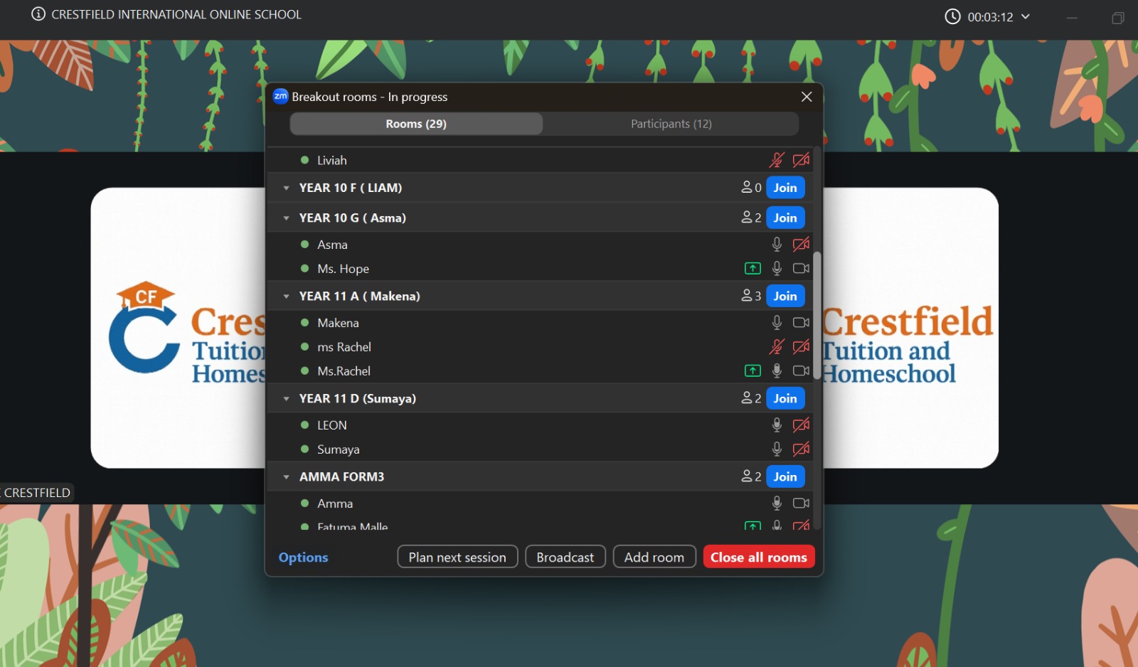 Crestfield live online class breakout rooms for homeschool students
