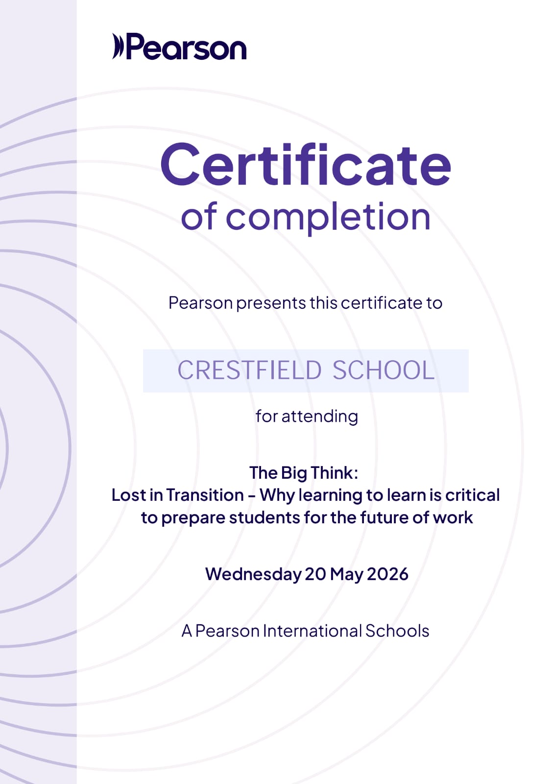 Certification badge for Crestfield School